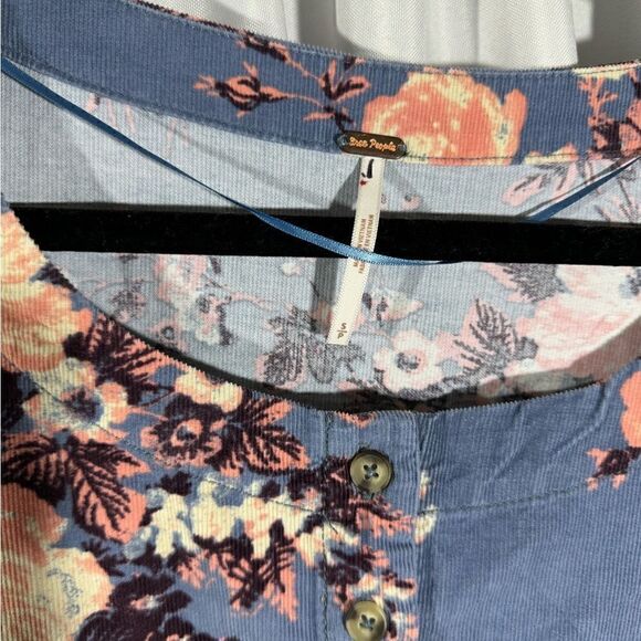 FREE PEOPLE HARPERS MINI DRESS CORDUROY IN BLUE FLORAL NEW - Picture 7 of 8